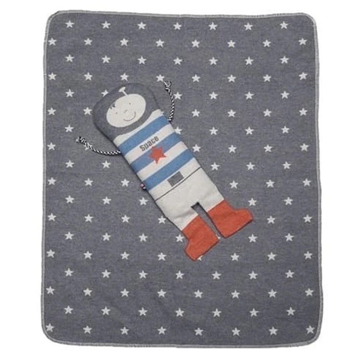 David Fussenegger Grey Star Bassinet Blanket With Astronaut Puppet