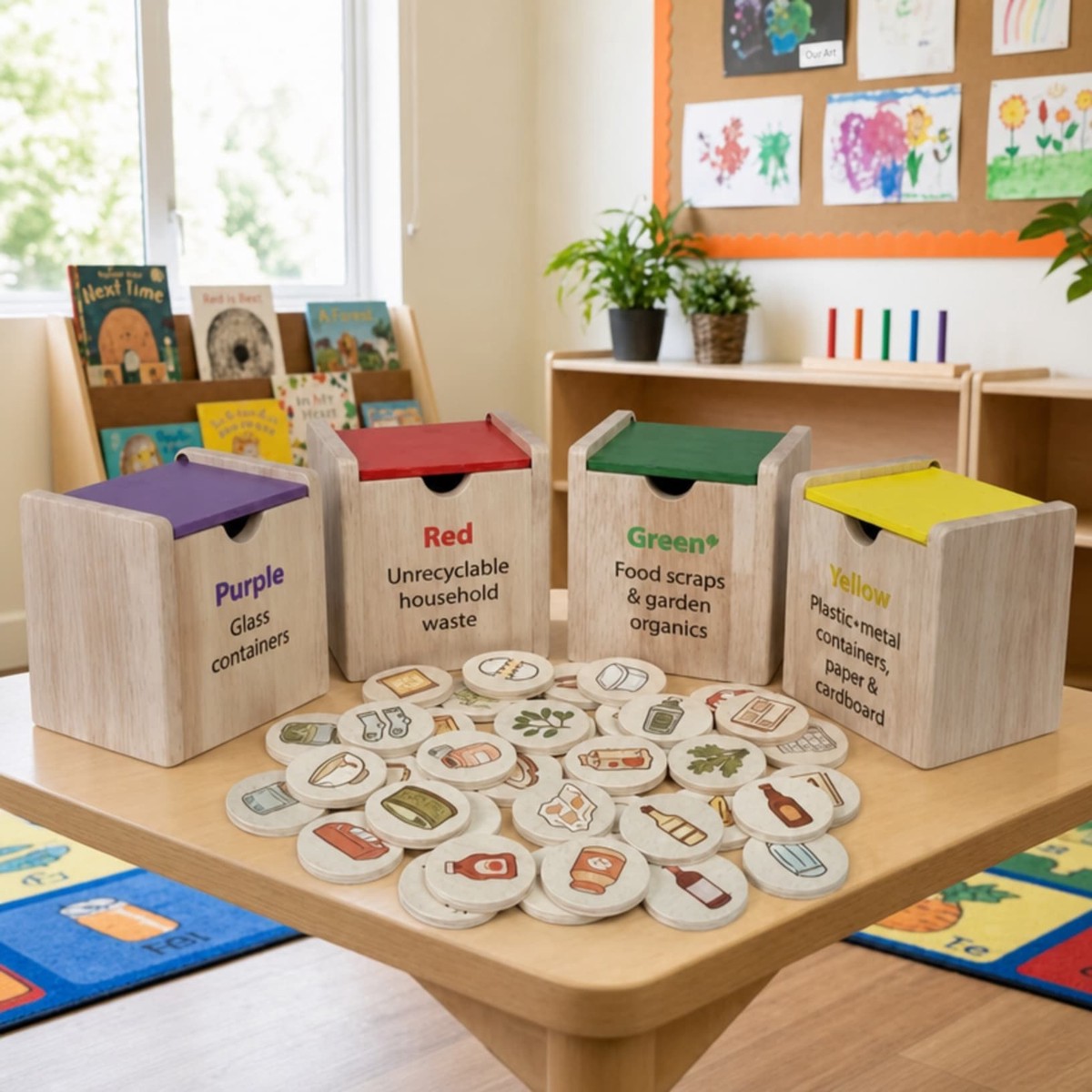 Qtoys Wooden Recycling and Waste Bin Sorter Toy