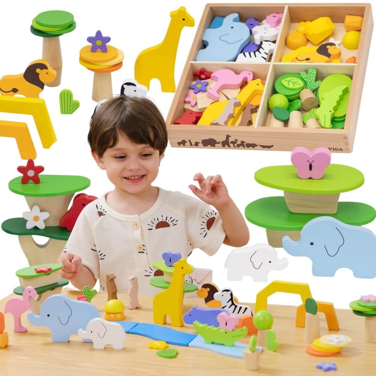 Tropical Tales Wooden Animals & Nature Accessories Tray Set