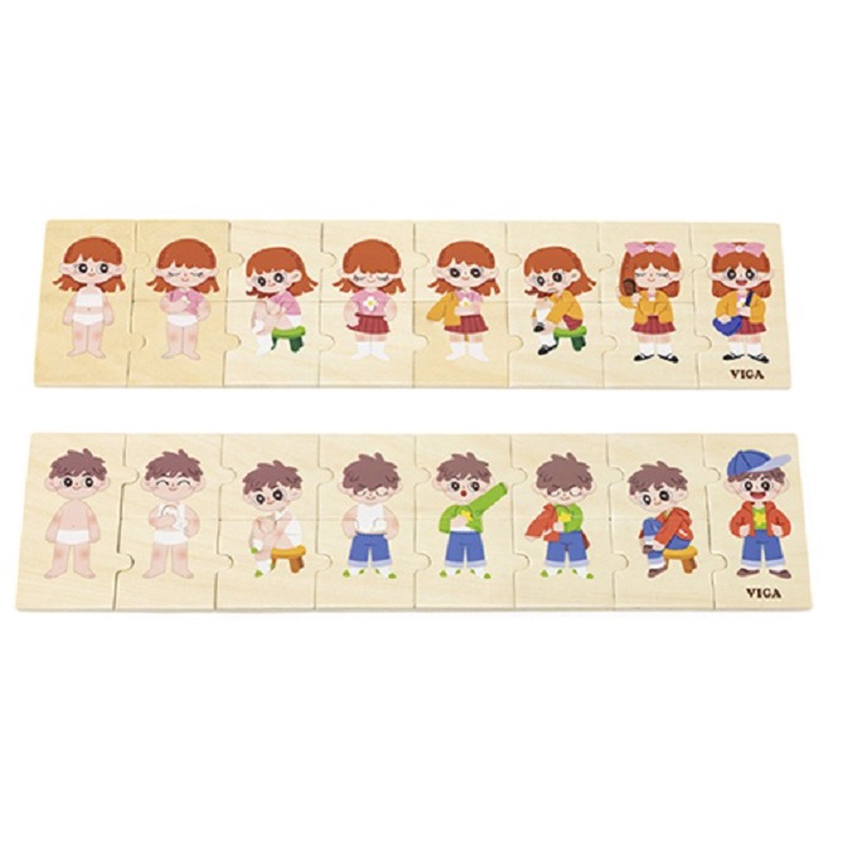 VIGA Getting Dressed Sequence Puzzle Set Kids Educational Wooden Toy