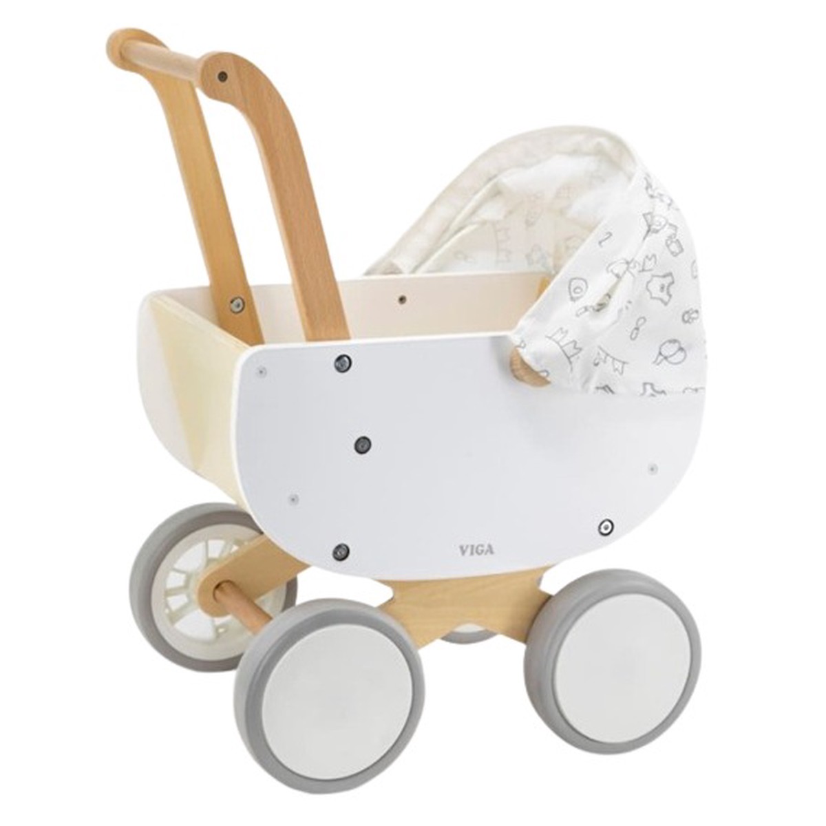 Viga Modern Wooden Doll Pram - White/Grey