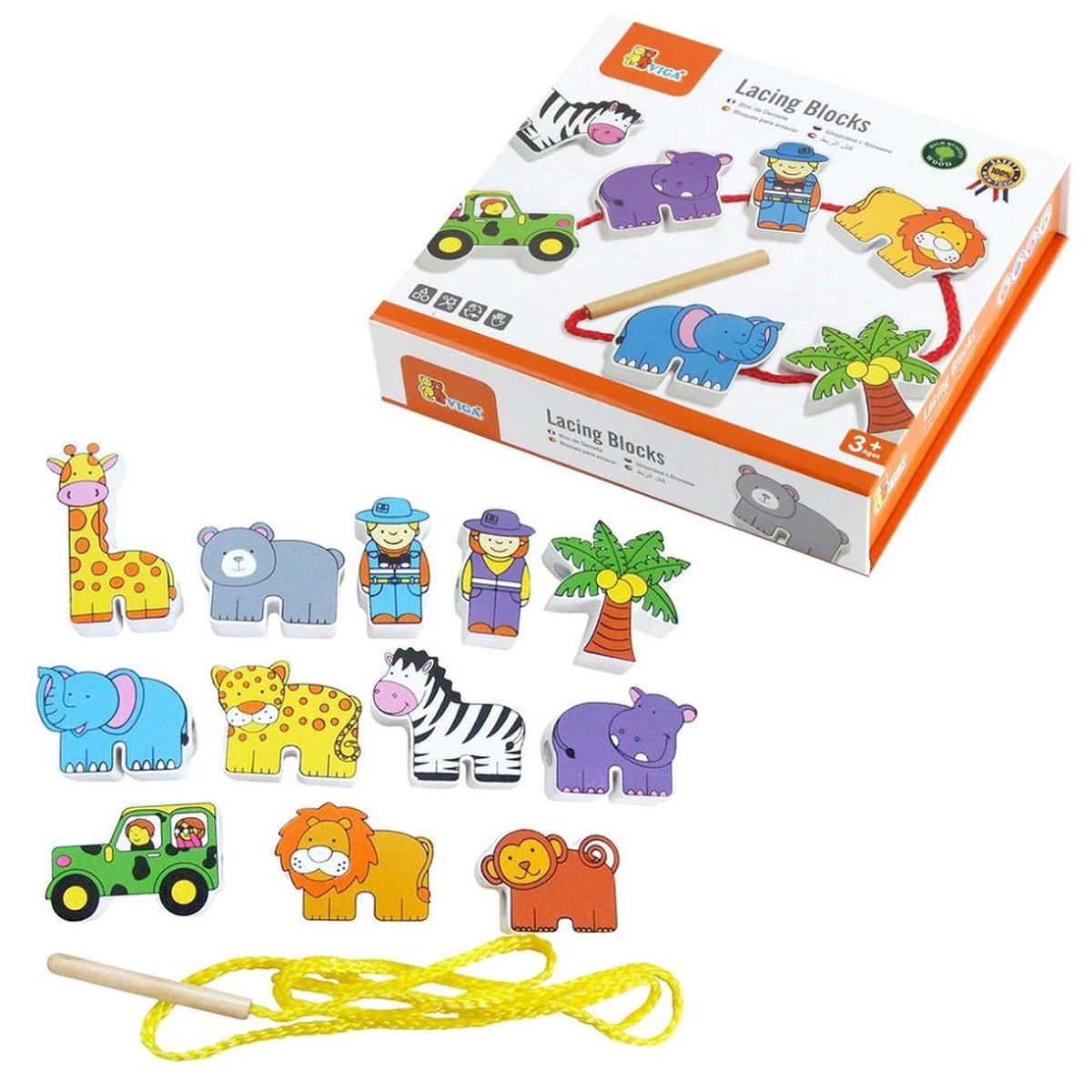 Viga Zoo Animals Lacing Blocks