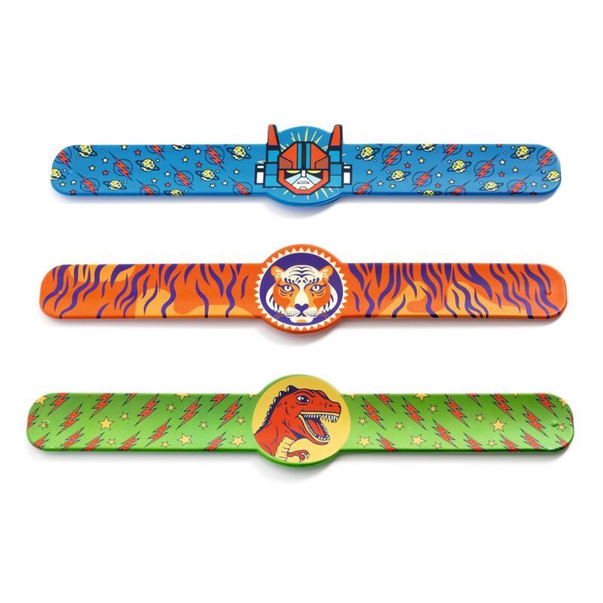 Djeco Robots, Dinos & Tigers Snap Bands - 15 Pack