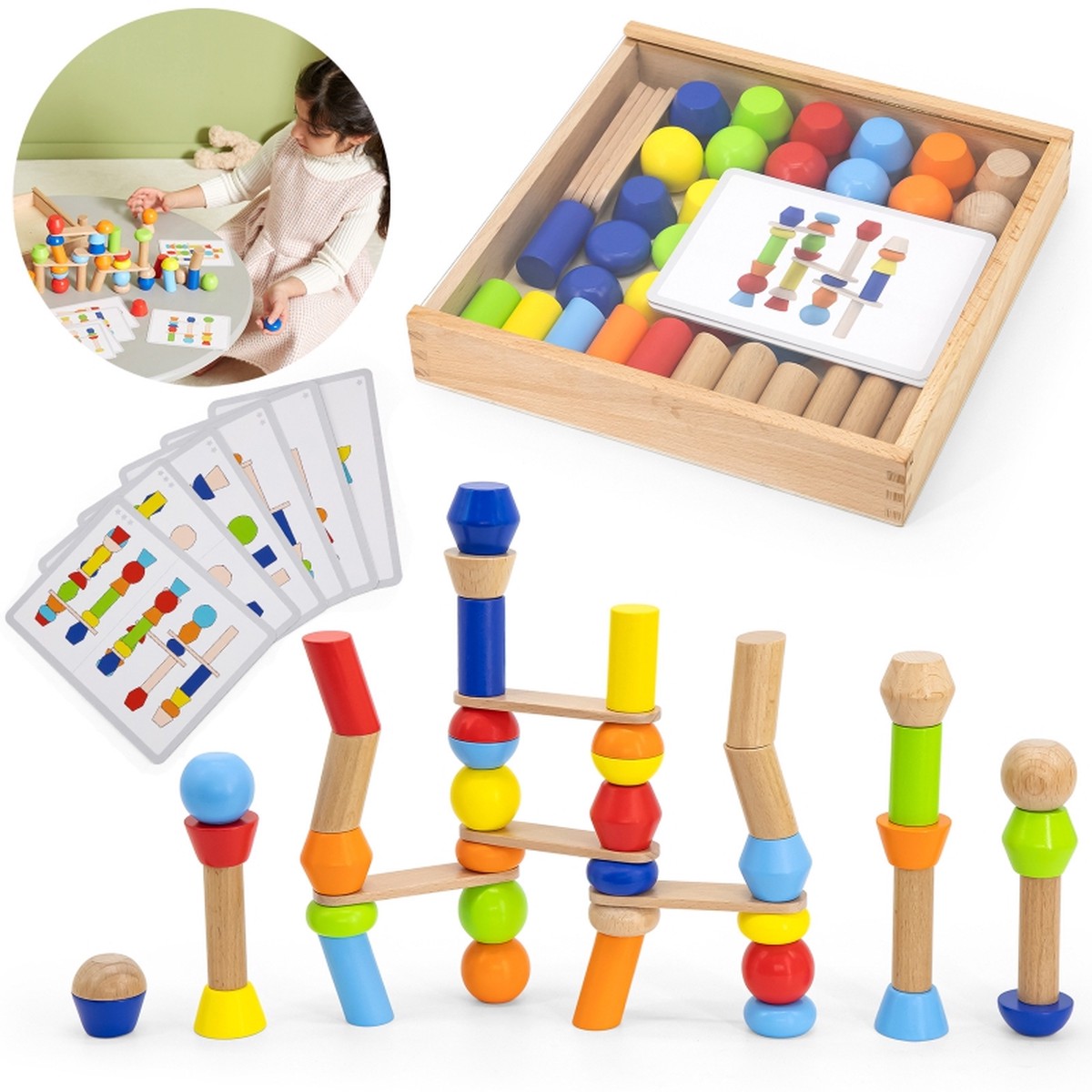 Viga Geometric Blocks Tower Building Game