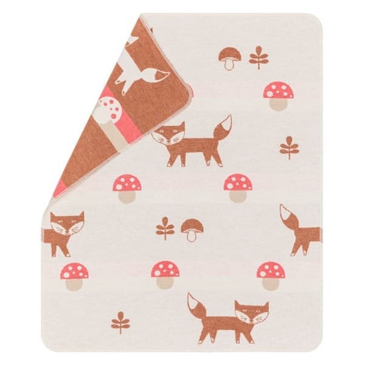 David Fussenegger Off White Fox and Mushroom Juwel Bassinet Blanket
