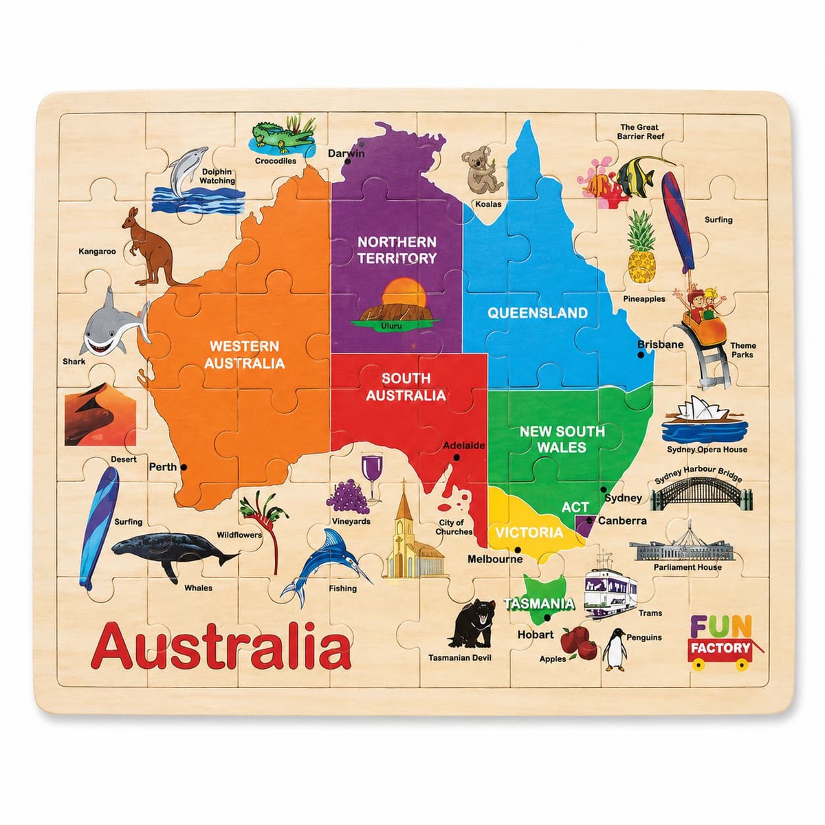 Fun Factory Australia Map Wooden Jigsaw Puzzle 48pc