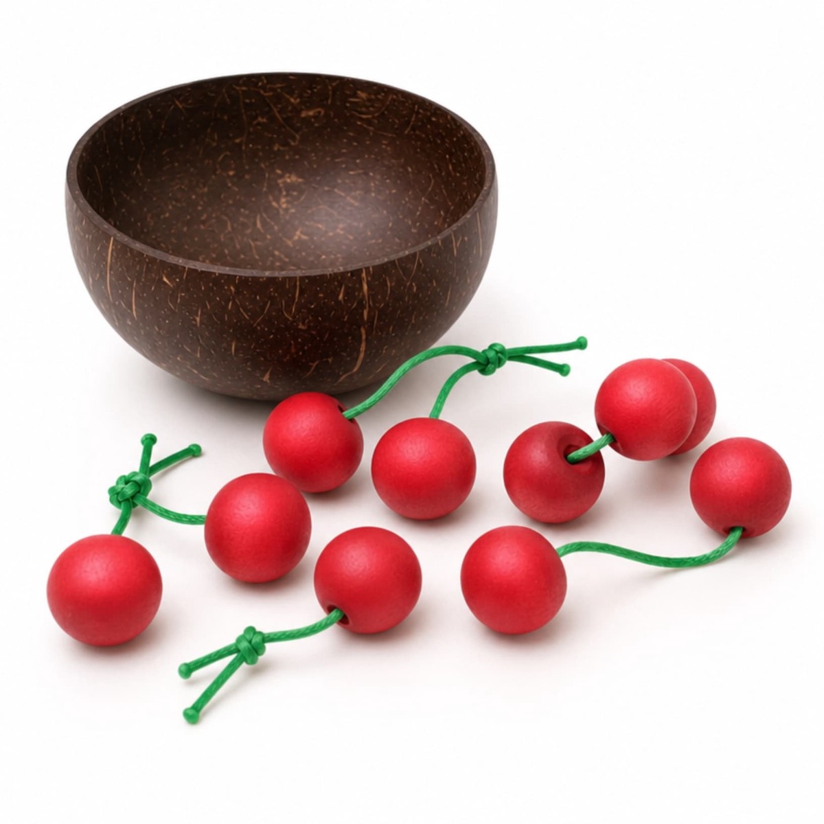 Qtoys Pretend Play Wooden Cherries with Coconut Bowl