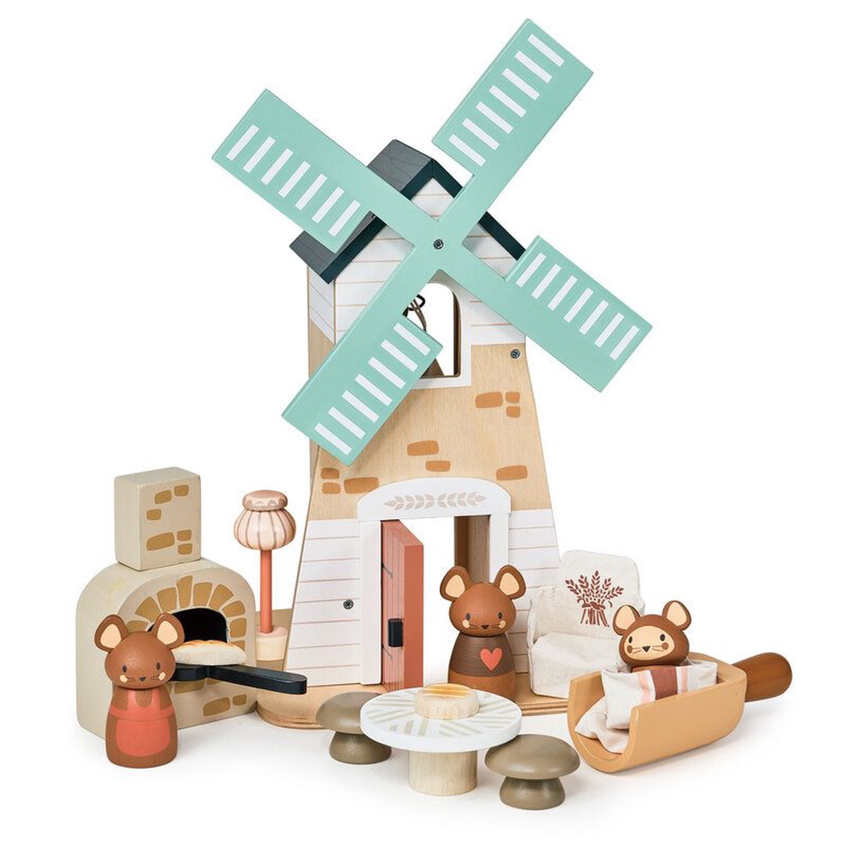 Tenderleaf Penny Windmill Set – Wooden Kids Small World Playset with Mice Figurine
