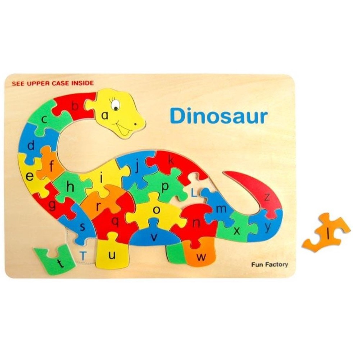 Fun Factory Dinosaurs Raised Wooden Puzzle Letters Learning Toy