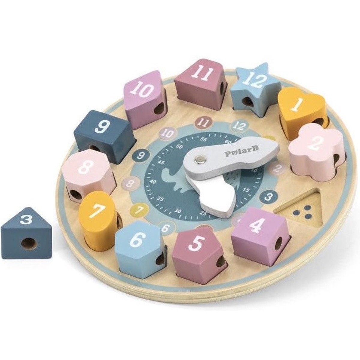 PolarB Shape Sorting Clock Puzzle & Lacing Toy