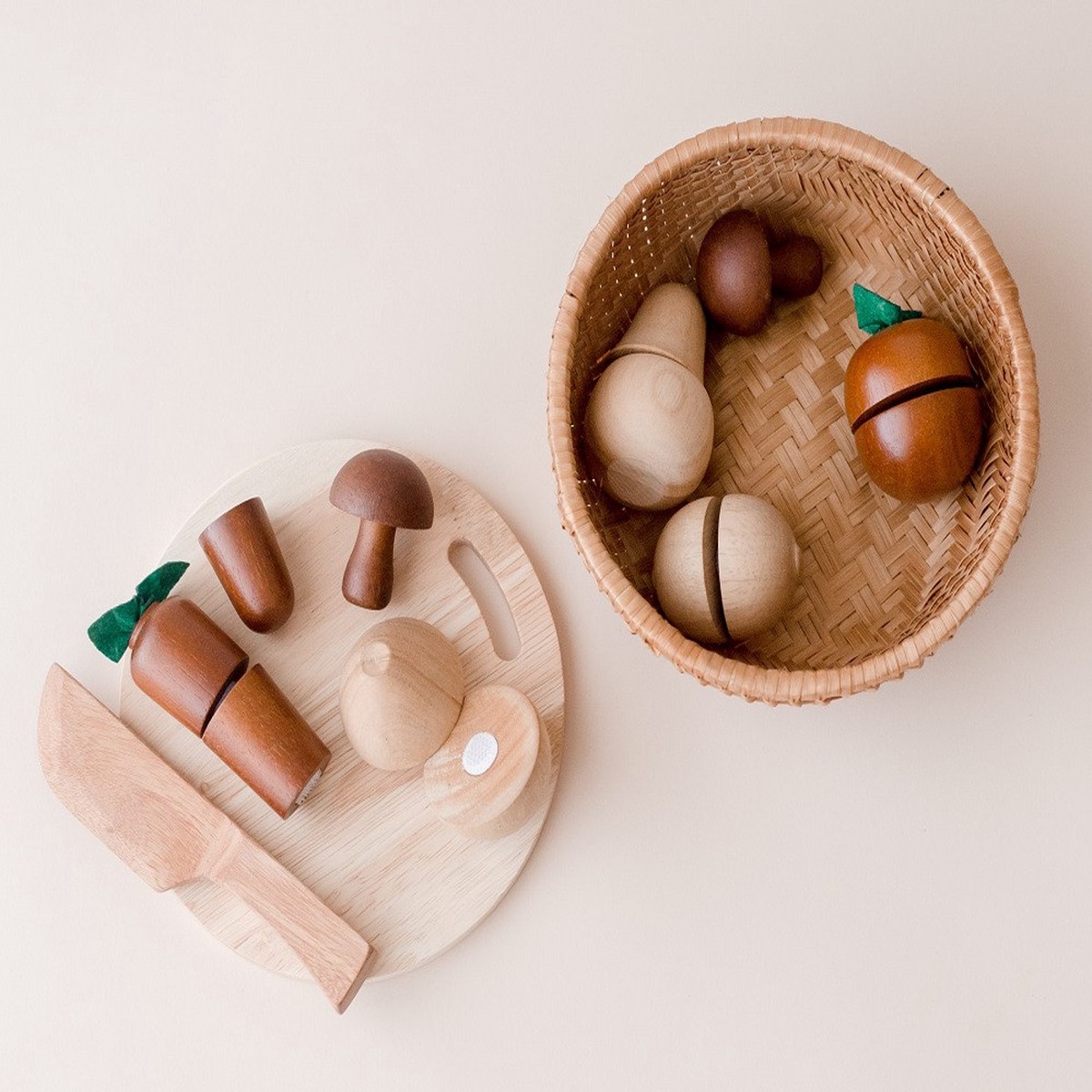 Qtoys Natural Wooden Fruit & Vegetable Pretend Play Basket