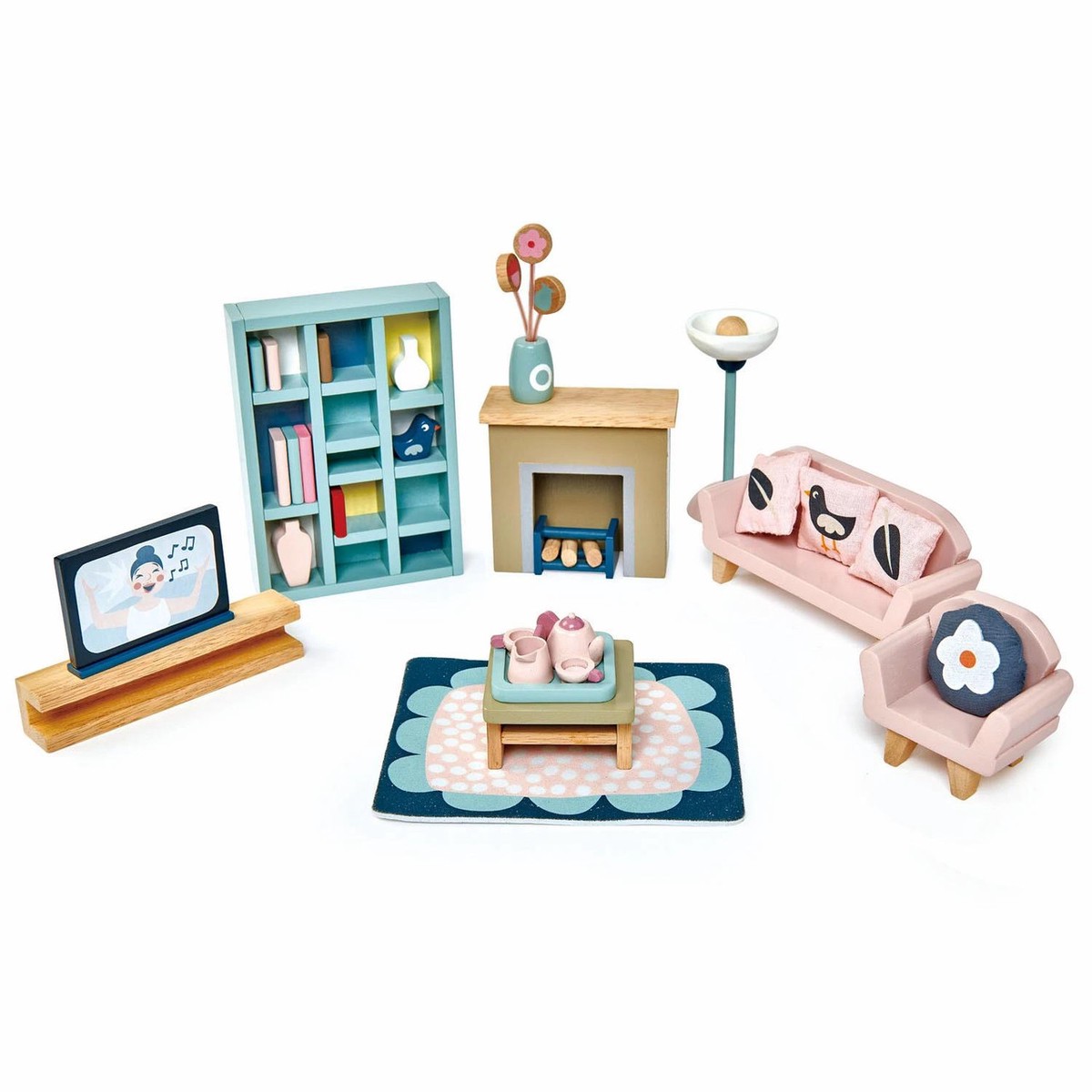 Tenderleaf Dovetail Sitting Room Wooden Furniture Set for Dolls House