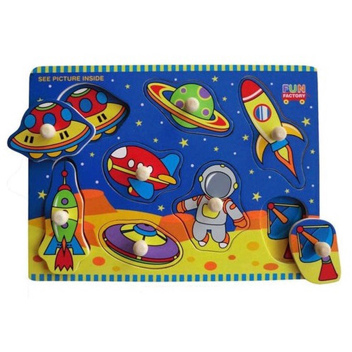 Blast Off Wooden Space Puzzle with Knobs for Toddlers