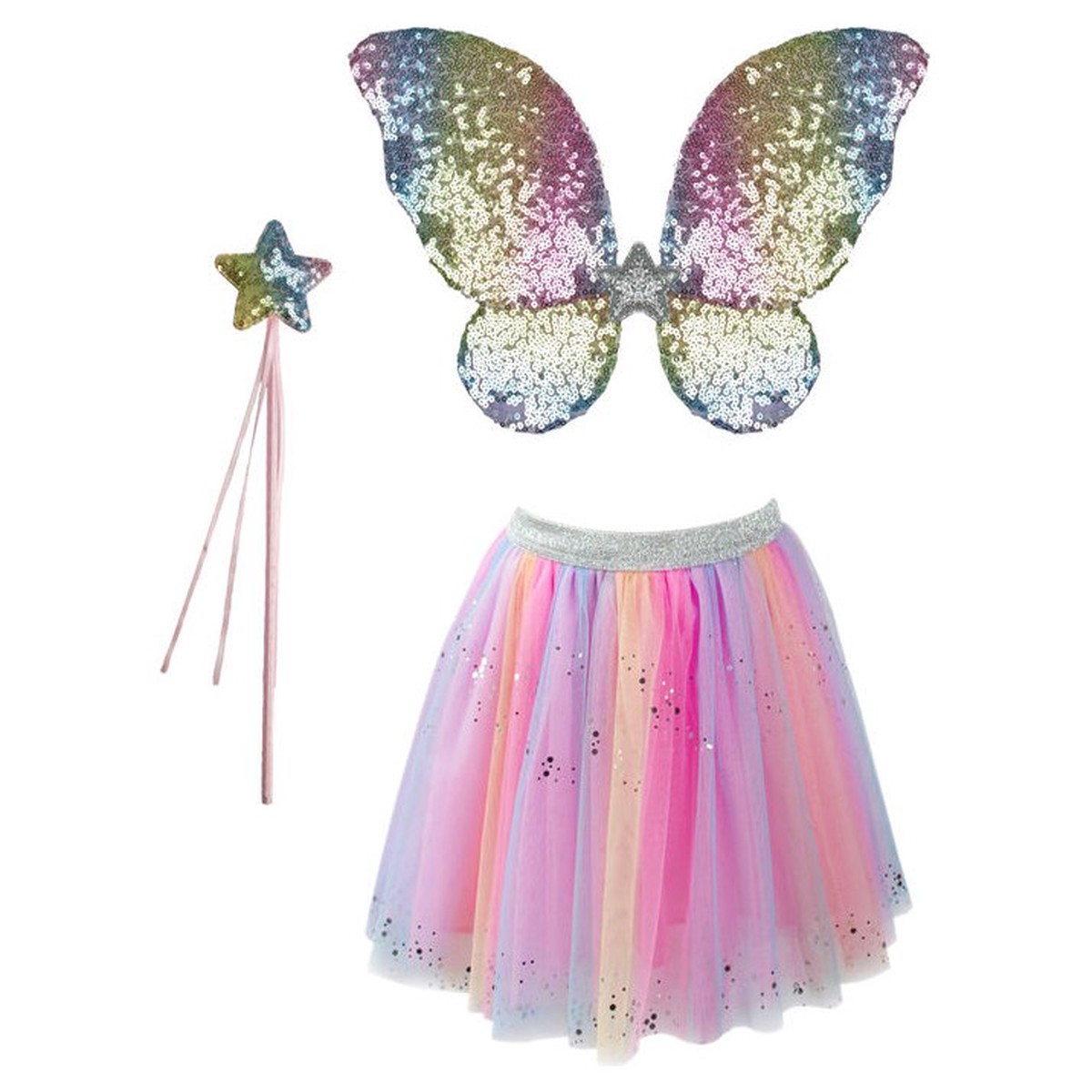 Great Pretenders Rainbow Sequins Skirt with Wings & Wand Children’s Costume Set