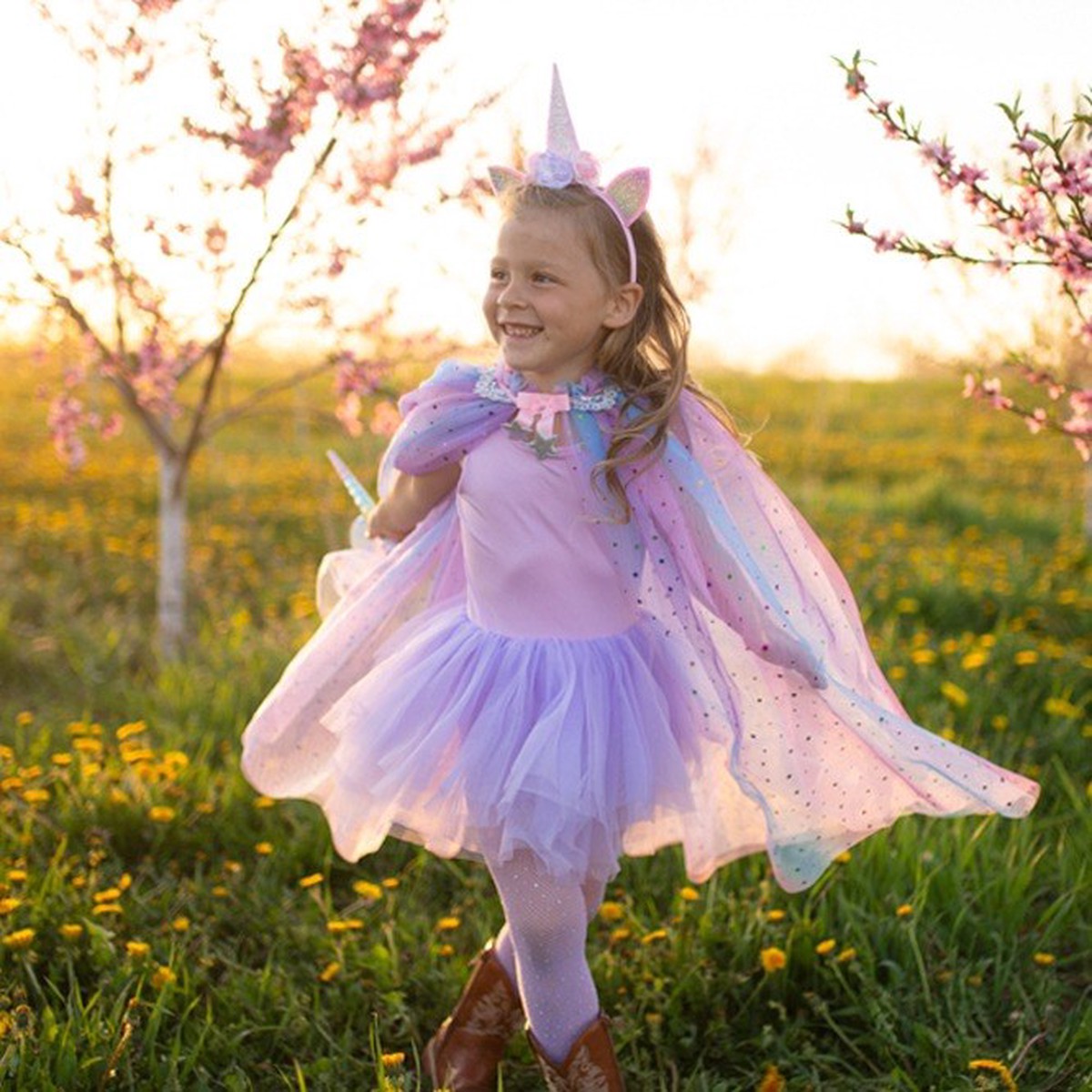 Great Pretenders Sequins Rainbow Unicorn Cape & Headband Fantasy Kids Costume Set