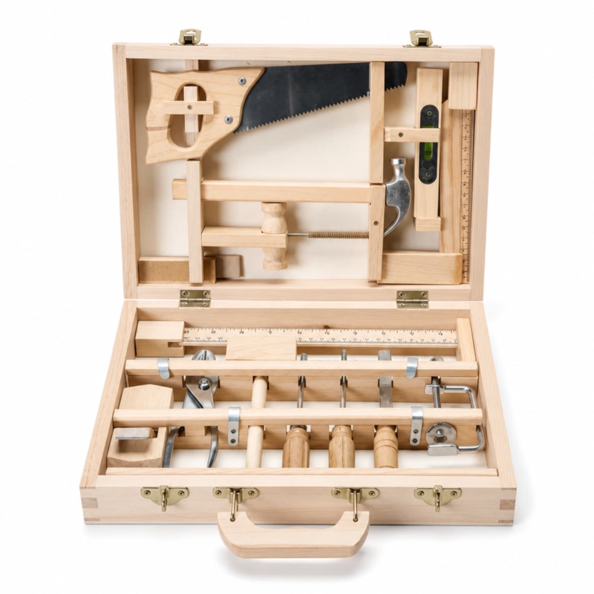 Sturdy Wooden Tool Set with 16 Metal & Wooden Tools for Kids