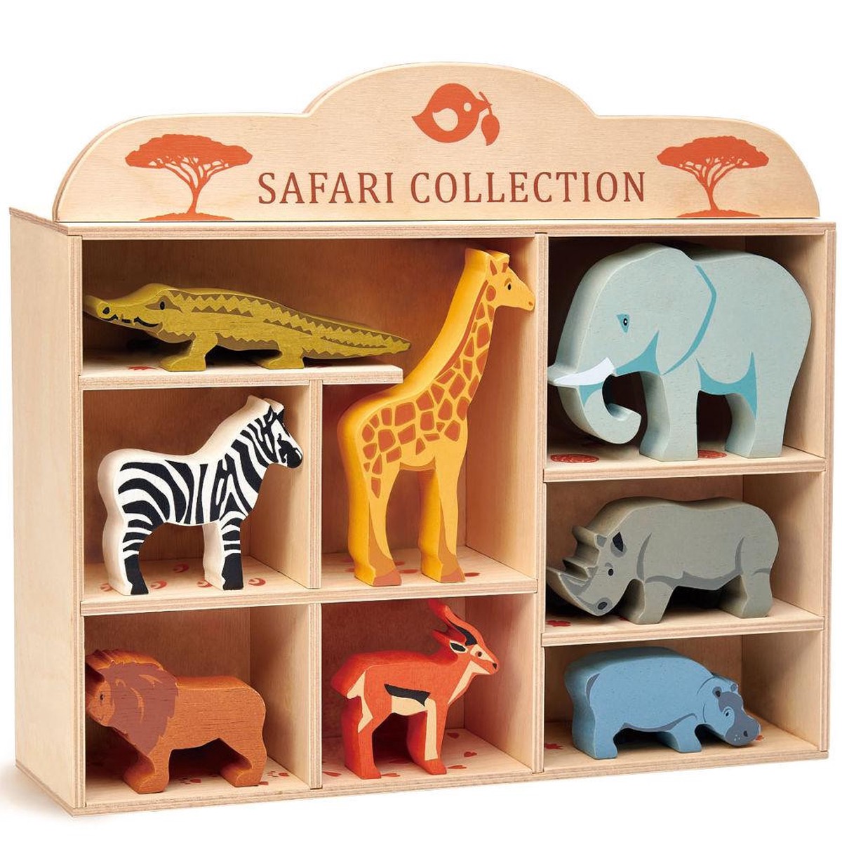 Tenderleaf Wooden Safari Animal Set with Shelf
