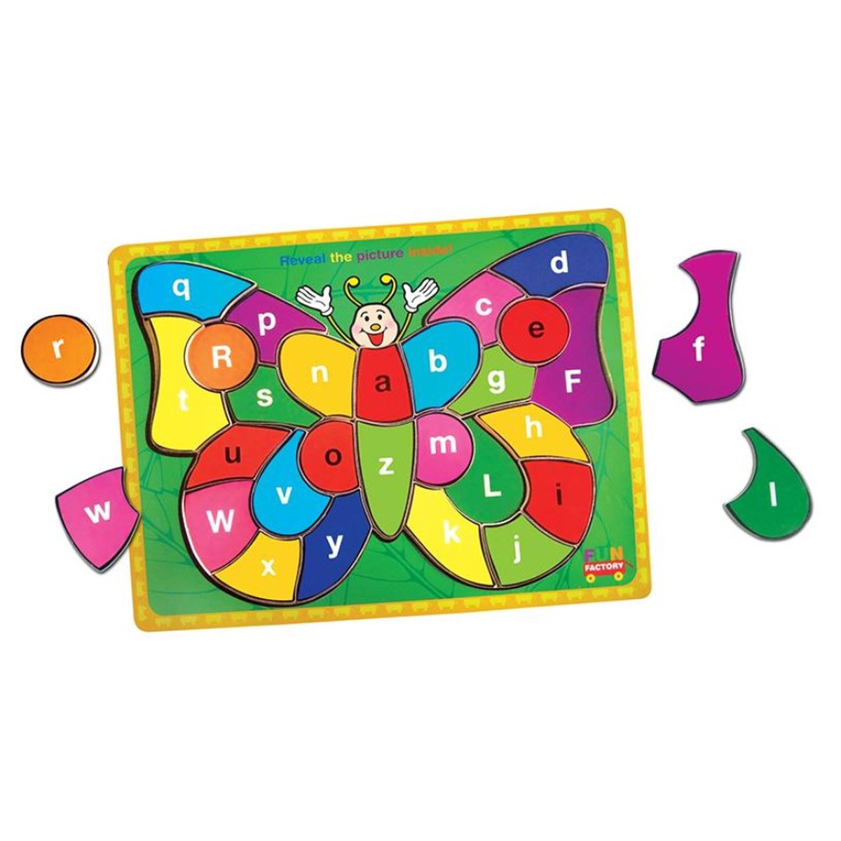 Fun Factory Butterfly Raised Wooden Puzzle Letters Learning Toy