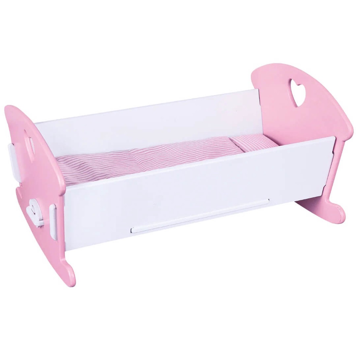 Fun Factory Wooden Doll Cradle with Pink Bedding