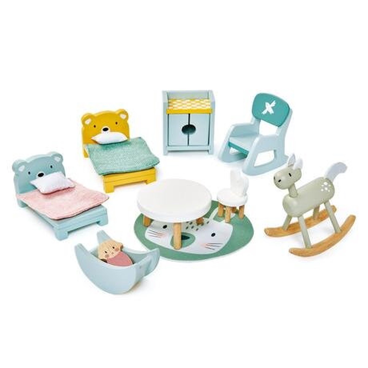 Tenderleaf Dovetail Kids Room Wooden Dolls Furniture Set